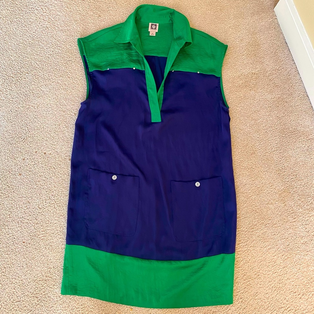 Anne Klein navy & green dress, size 6. Like new!